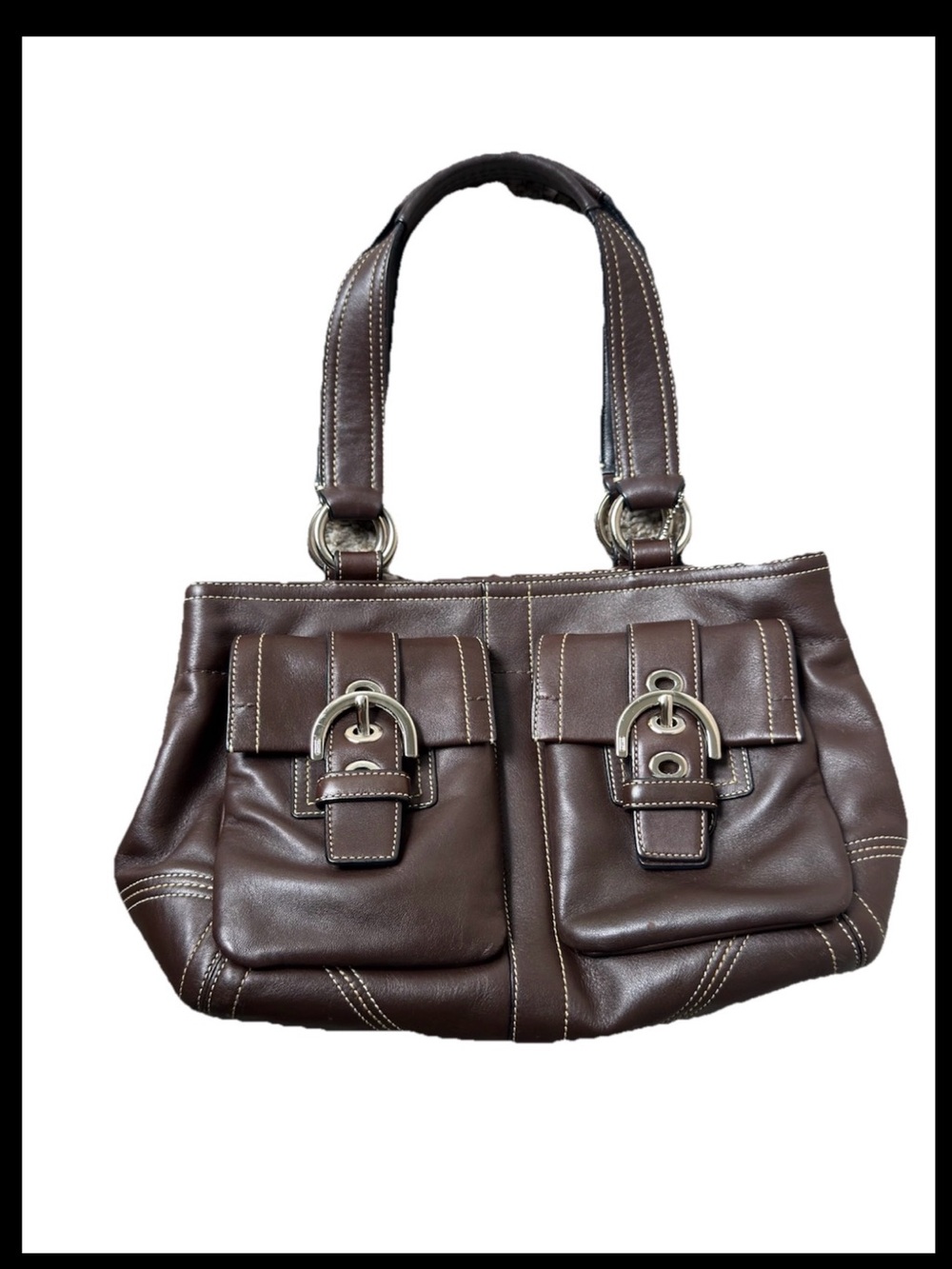 Vintage Coach Soho Brown Leather Double Buckle Pocket Shoulder Bag Y2K - Picture 2 of 12